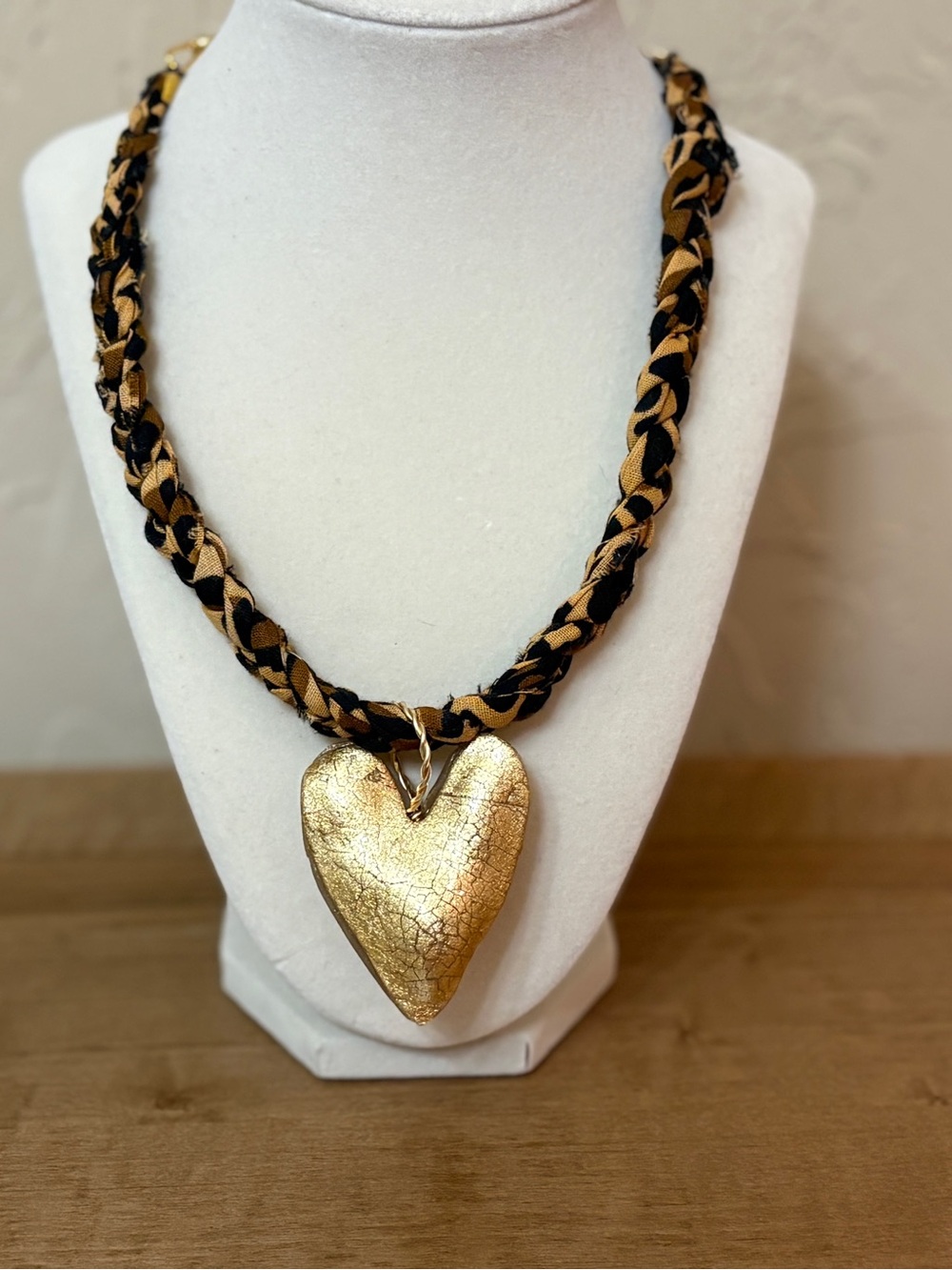 Gold 💛 Pendant Necklace with Braided Leopard Bandana Cord/ LABOR DAY free ship